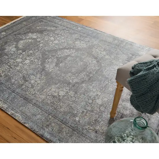 Gray and Silver Oriental Power Loom Worn Faded Area Rug Photo 9