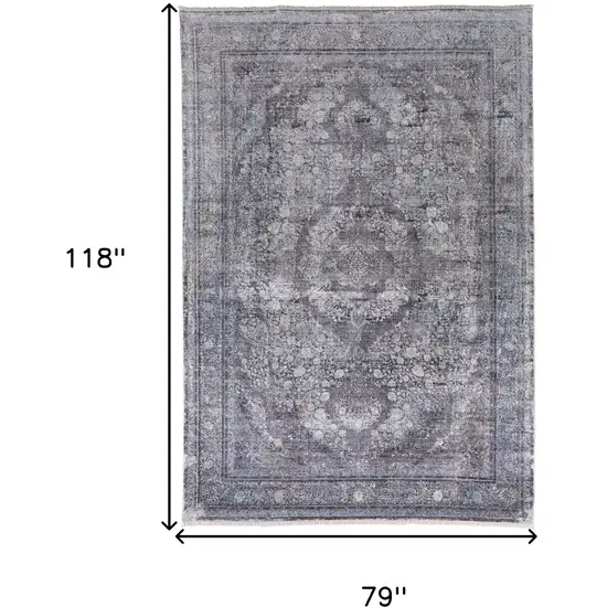 Gray and Silver Oriental Power Loom Worn Faded Area Rug Photo 3