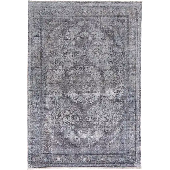 Gray and Silver Oriental Power Loom Worn Faded Area Rug Photo 6