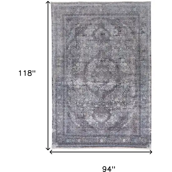 Gray and Silver Oriental Power Loom Worn Faded Area Rug Photo 3