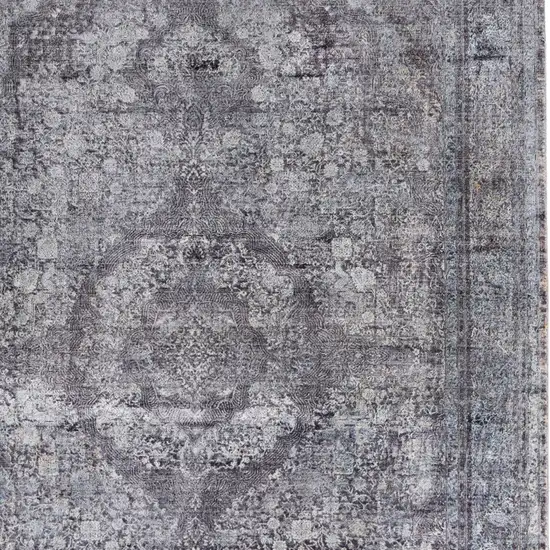 Gray and Silver Oriental Power Loom Worn Faded Area Rug Photo 6