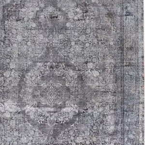 Photo of Gray and Silver Oriental Power Loom Worn Faded Area Rug