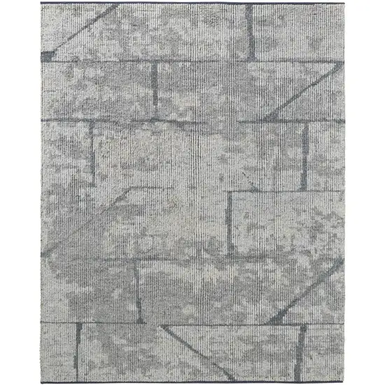 Gray and Silver Wool Abstract Hand Knotted Worn Faded Area Rug Photo 2