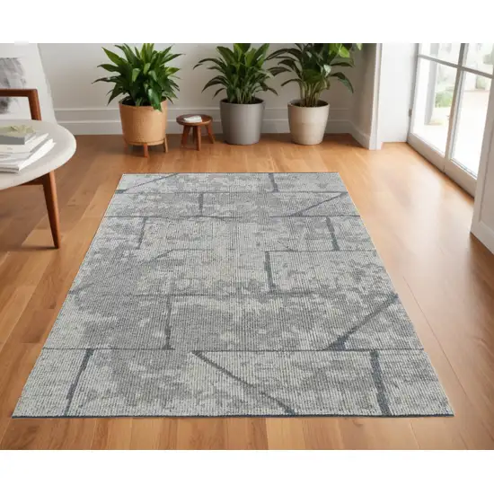 Gray and Silver Wool Abstract Hand Knotted Worn Faded Area Rug Photo 1