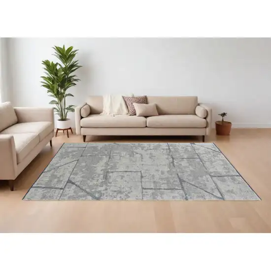 Gray and Silver Wool Abstract Hand Knotted Worn Faded Area Rug Photo 2