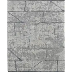 Photo of Gray and Silver Wool Abstract Hand Knotted Worn Faded Area Rug