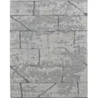 Photo of Gray and Silver Wool Abstract Hand Knotted Worn Faded Area Rug