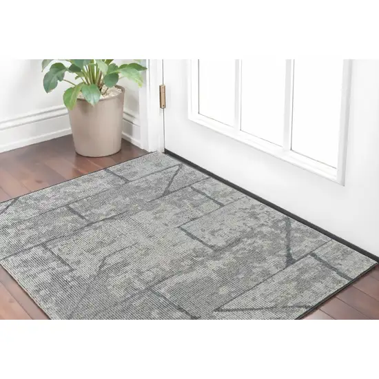 Gray and Silver Wool Abstract Hand Knotted Worn Faded Area Rug Photo 1