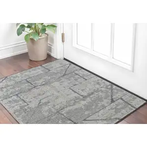 Photo of Gray and Silver Wool Abstract Hand Knotted Worn Faded Area Rug