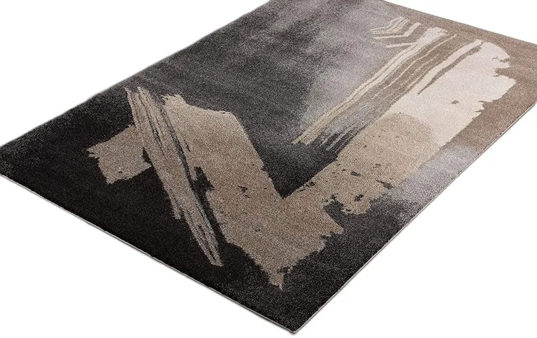 Gray and Tan Abstract Stroke Area Rug Photo 1