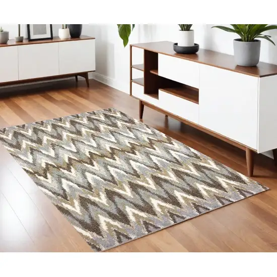 Gray And Taupe Ikat Pattern Area Rug Photo 1