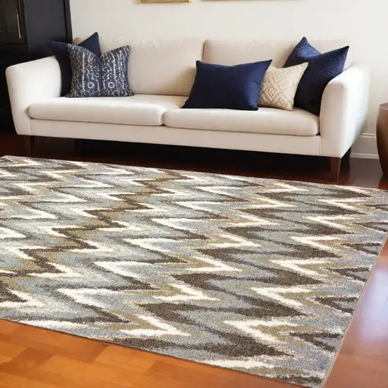 Gray And Taupe Ikat Pattern Area Rug Photo 1