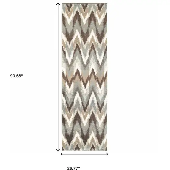 Gray and Taupe Ikat Pattern Runner Rug Photo 5