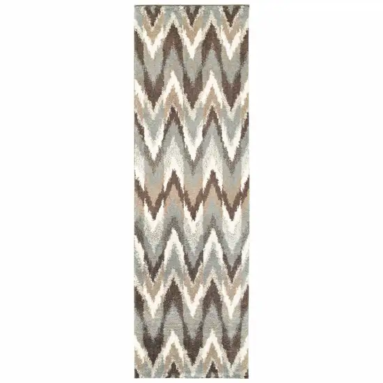 Gray and Taupe Ikat Pattern Runner Rug Photo 1