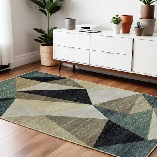 Gray And Teal Geometrics Indoor Area Rug Photo 1