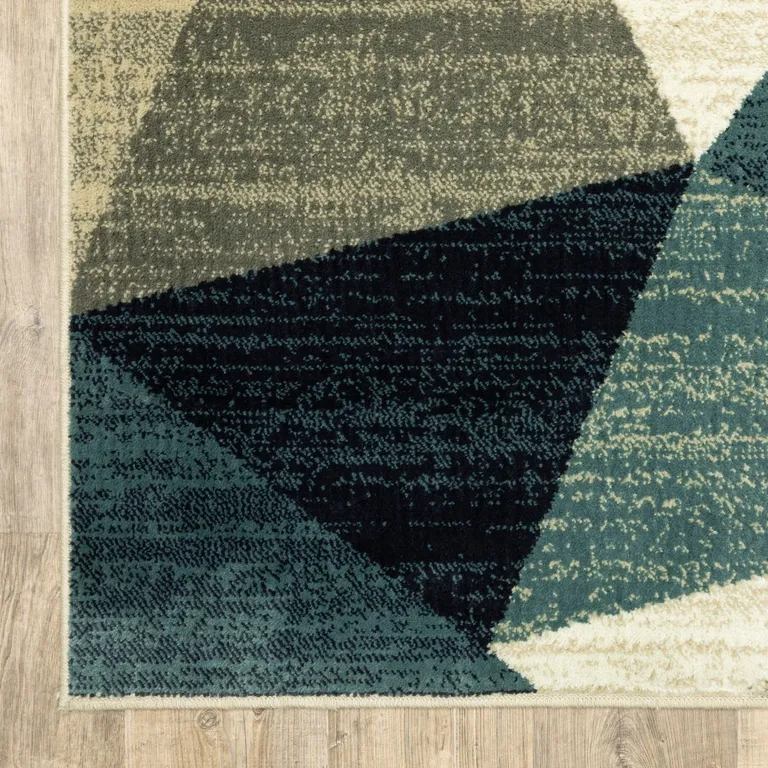 Gray and Teal Geometrics Indoor Area Rug Photo 3