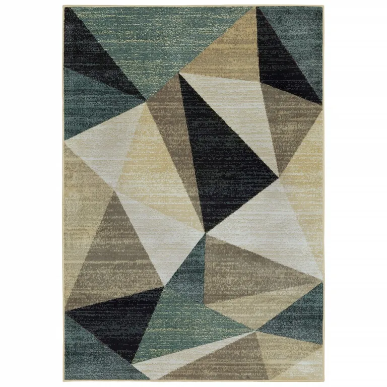 Gray and Teal Geometrics Indoor Area Rug Photo 1