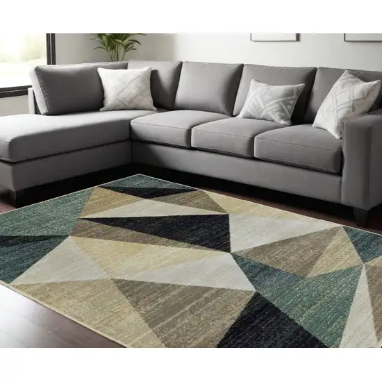 Gray And Teal Geometrics Indoor Area Rug Photo 1