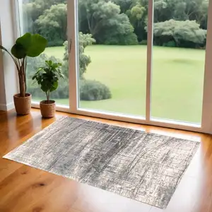 Photo of Gray and White Abstract Non Skid Area Rug