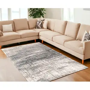 Photo of Gray and White Abstract Non Skid Area Rug