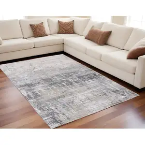 Photo of Gray and White Abstract Non Skid Area Rug