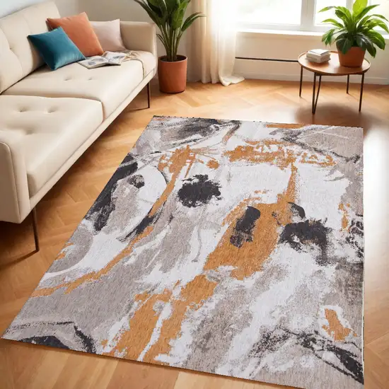 Gray and White Abstract Non Skid Area Rug Photo 1