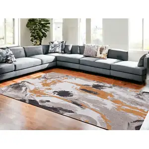 Photo of Gray and White Abstract Non Skid Area Rug