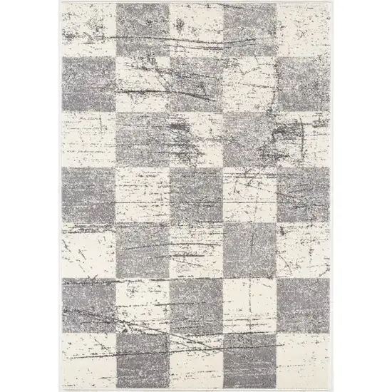 Gray and White Checkered Power Loom Distressed Area Rug Photo 2