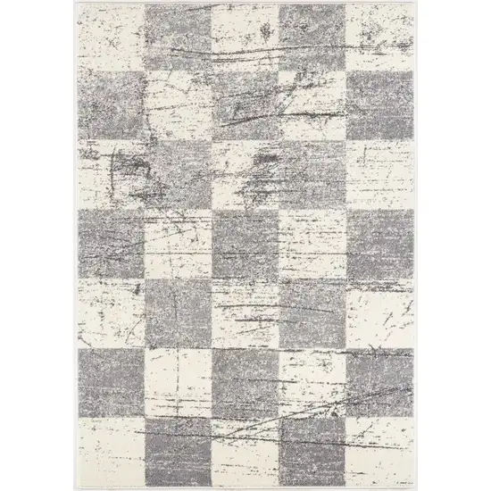 Gray and White Checkered Power Loom Distressed Area Rug Photo 4