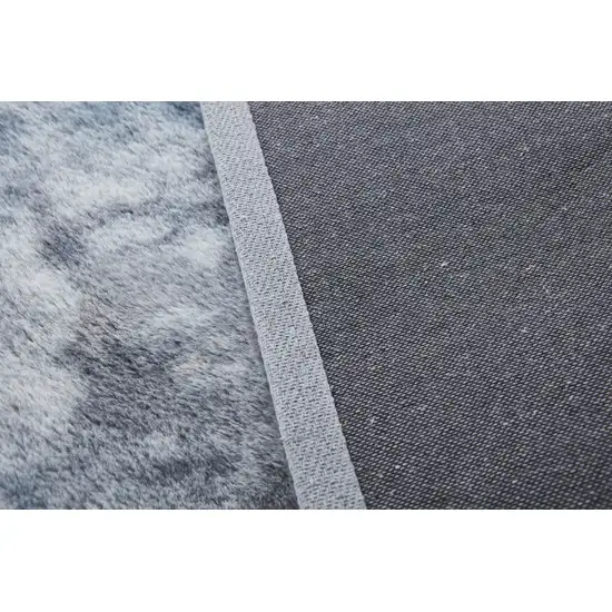 Gray and White Faux Fur Abstract Shag Non Skid Area Rug Photo 8