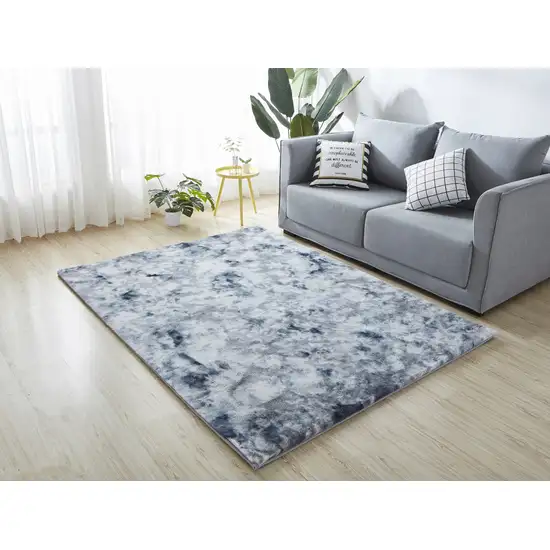 Gray and White Faux Fur Abstract Shag Non Skid Area Rug Photo 5