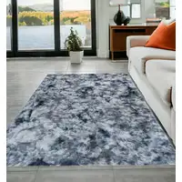 Photo of Gray and White Faux Fur Abstract Shag Non Skid Area Rug