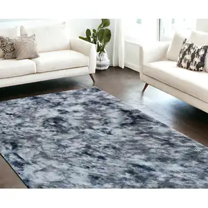 Photo of Gray and White Faux Fur Abstract Shag Non Skid Area Rug