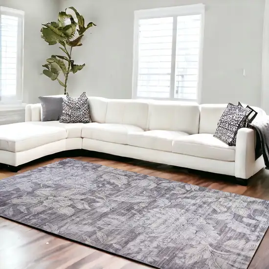 Gray and White Floral Area Rug Photo 2