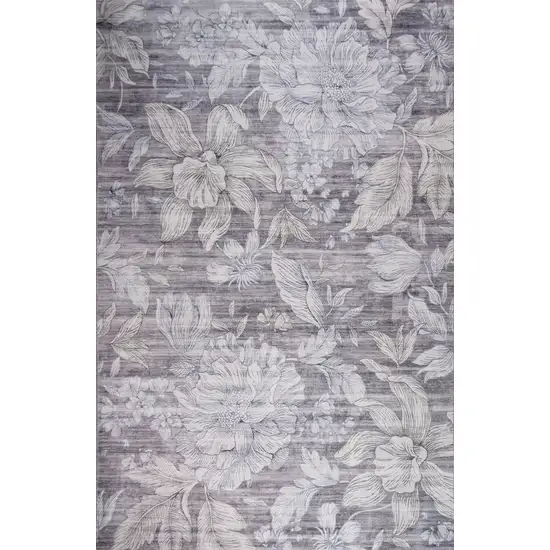 Gray and White Floral Area Rug Photo 1