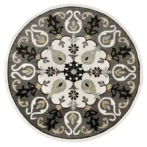 Photo of Gray and White Floral Medallion Area Rug