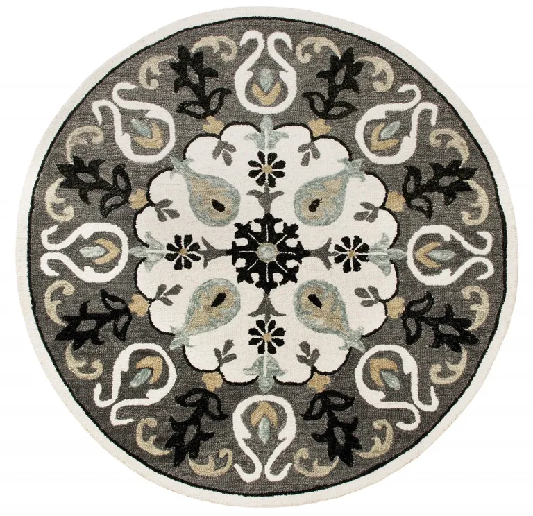 Gray and White Floral Medallion Area Rug Photo 1