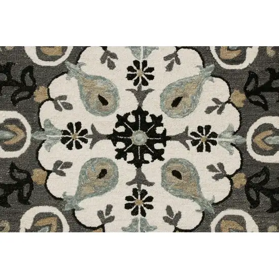 Gray and White Floral Medallion Area Rug Photo 2