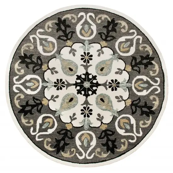 Gray and White Floral Medallion Area Rug Photo 1