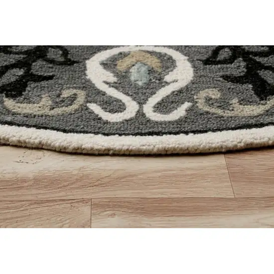 Gray and White Floral Medallion Area Rug Photo 5
