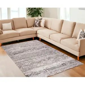 Photo of Gray and White Oriental Non Skid Area Rug