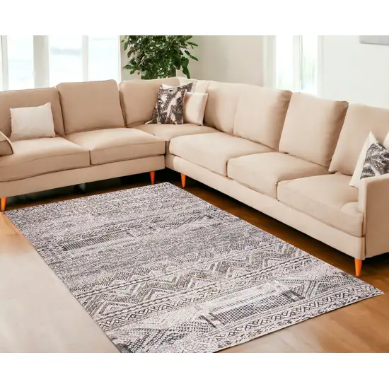 Gray and White Oriental Non Skid Area Rug Photo 1