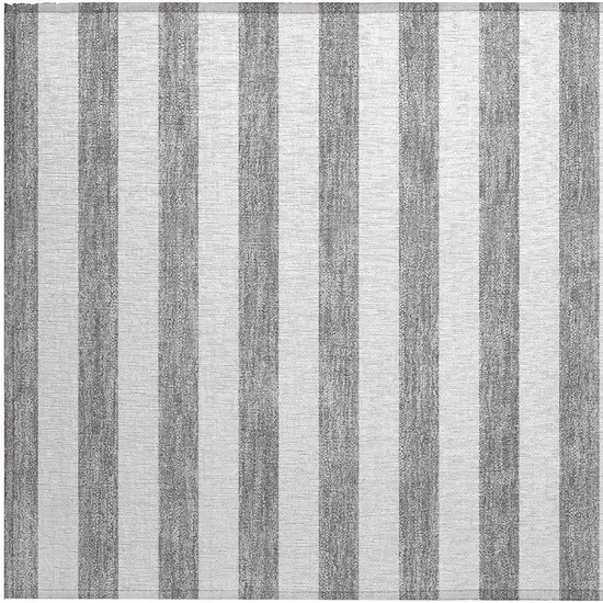 Gray and White Striped Washable Non Skid Indoor Outdoor Area Rug Photo 7