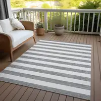 Photo of Gray and White Striped Washable Non Skid Indoor Outdoor Area Rug