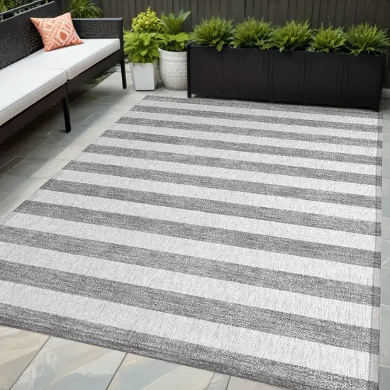 Gray and White Striped Washable Non Skid Indoor Outdoor Area Rug Photo 1