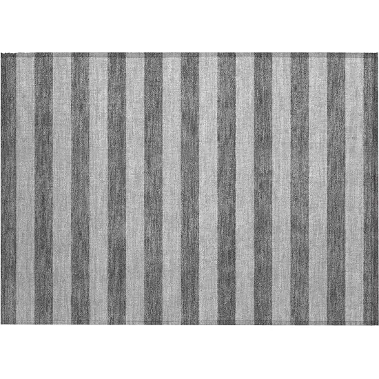 Gray and White Striped Washable Non Skid Indoor Outdoor Area Rug Photo 2