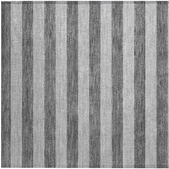 Gray and White Striped Washable Non Skid Indoor Outdoor Area Rug Photo 7