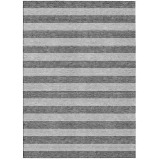 Gray and White Striped Washable Non Skid Indoor Outdoor Area Rug Photo 2