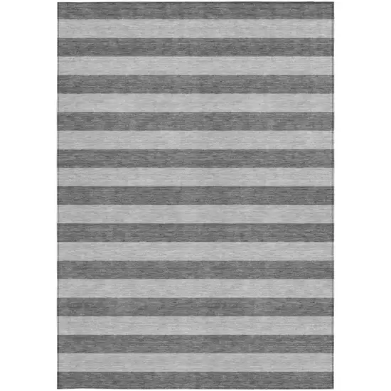 Gray and White Striped Washable Non Skid Indoor Outdoor Area Rug Photo 5