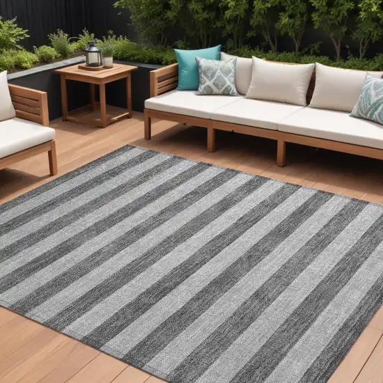 Gray and White Striped Washable Non Skid Indoor Outdoor Area Rug Photo 1